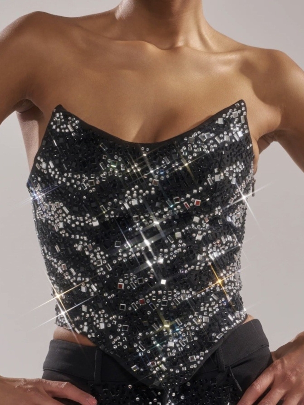 AKIRA Black Sequin Embellished Strapless Corset Top